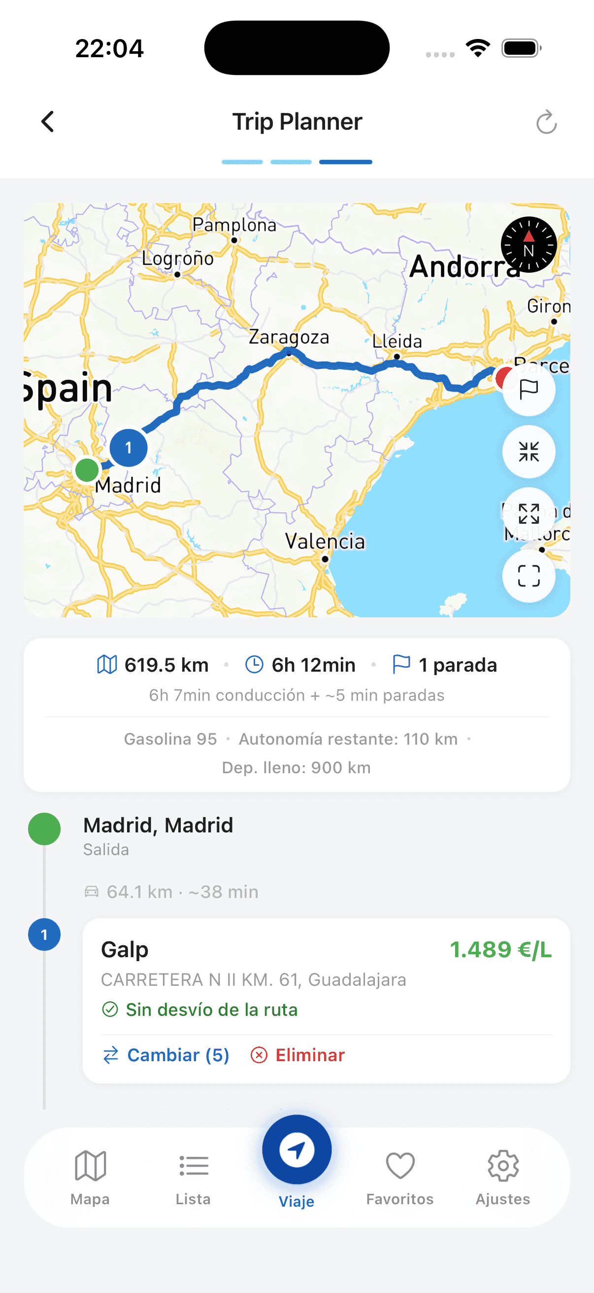 Ruta con paradas óptimas
