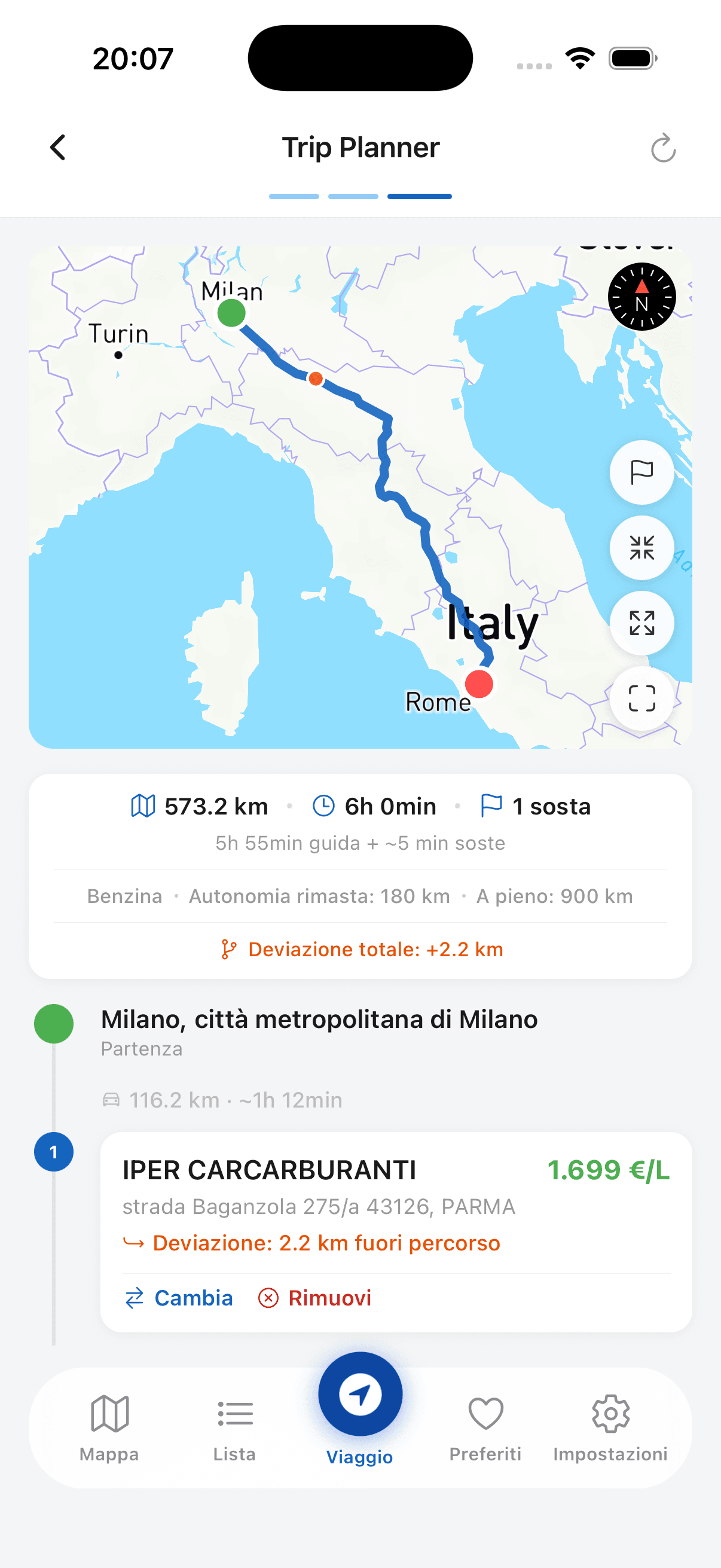 Percorso con soste ottimali